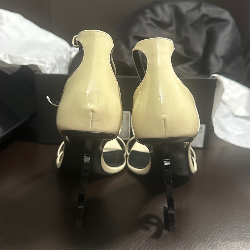 Women’s Saint Laurent Vernice Chiffon/Nero Lucido Neutro Opyum 110 YSL Heels - Picture 5 of 9